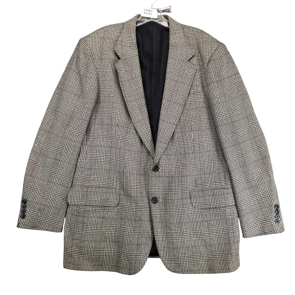 Vintage‎ Meeting Street Black Biege Check Sport Coat Mens 44L Tweed Academia